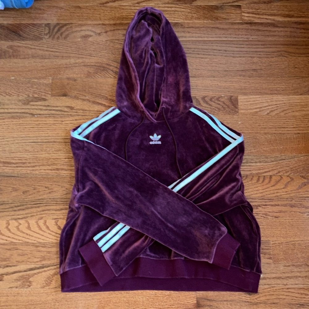 Cropped velvet adidas hoodie